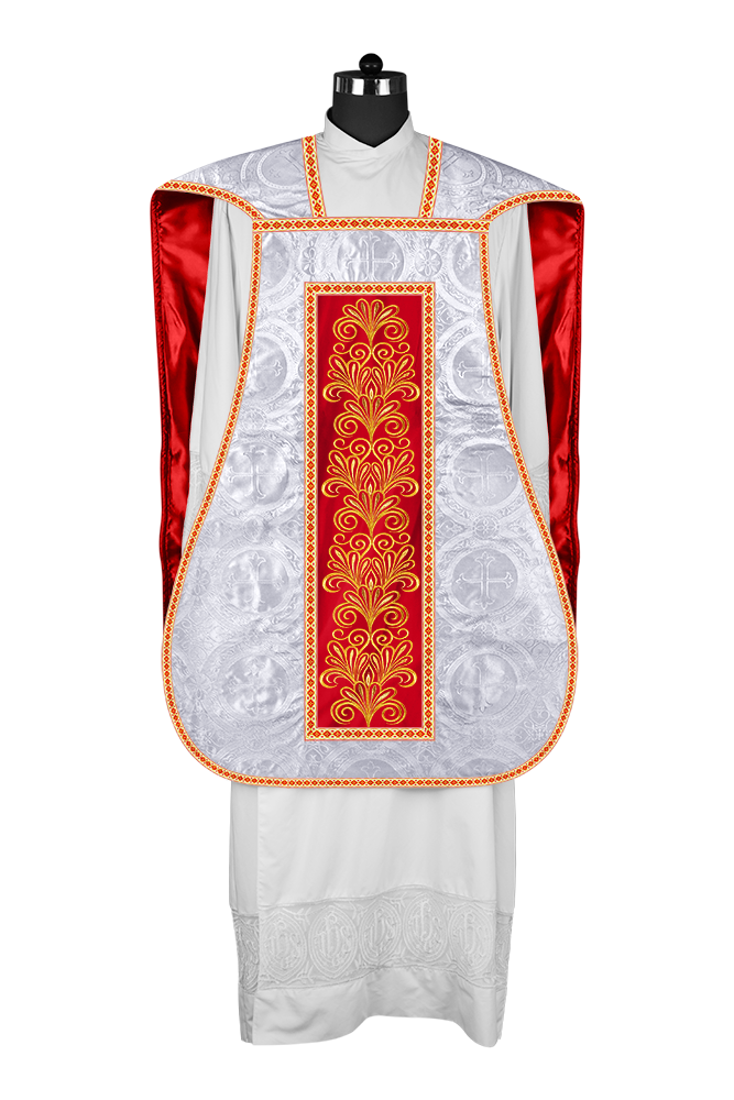 Roman Chasuble Vestment enriched With Coloured Braids and Trims