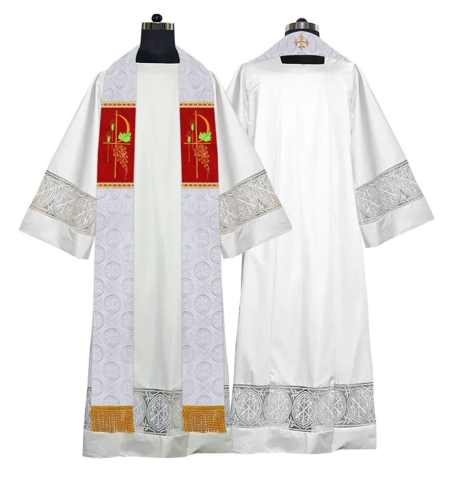 Clergy Stole with Ornate Embroidered Liturgical Motif