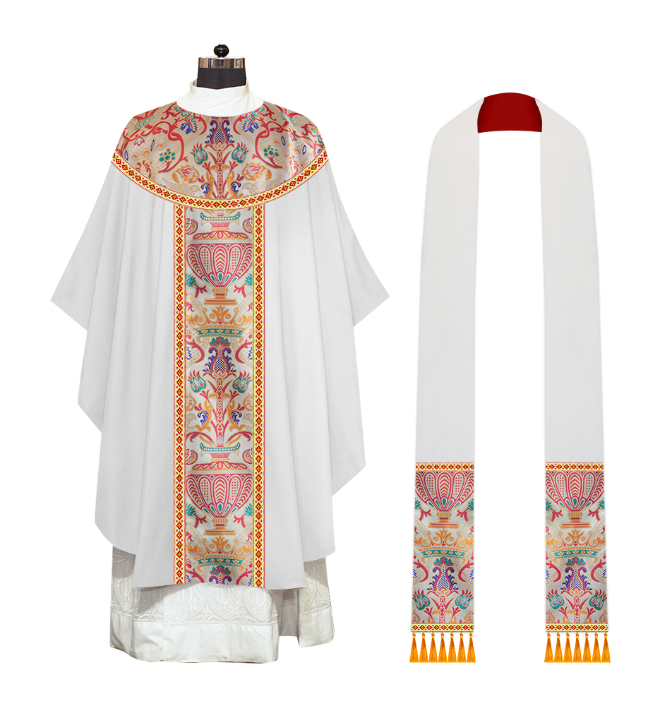 Gothic Chasuble in Coronation Tapestry Enhanced with Orphrey and Trims