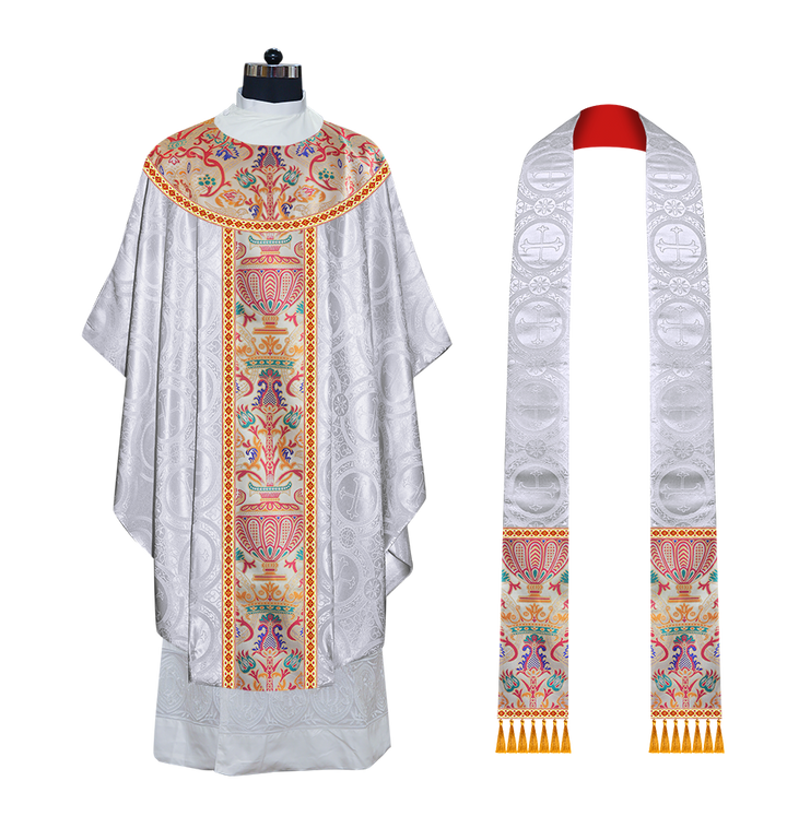 Gothic Chasuble in Coronation Tapestry Enhanced with Orphrey and Trims