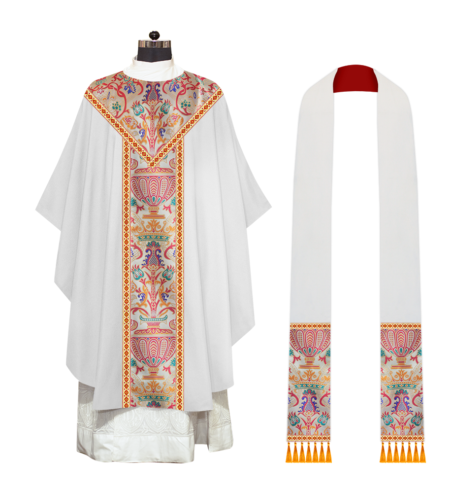 Gothic Chasuble in Coronation Tapestry Enhanced with Orphrey and Trims