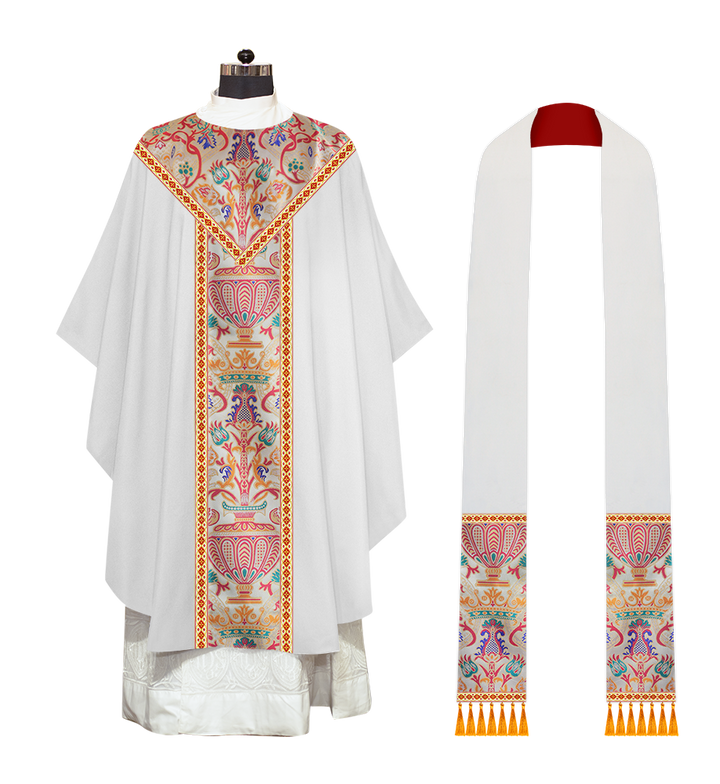 Gothic Chasuble in Coronation Tapestry Enhanced with Orphrey and Trims