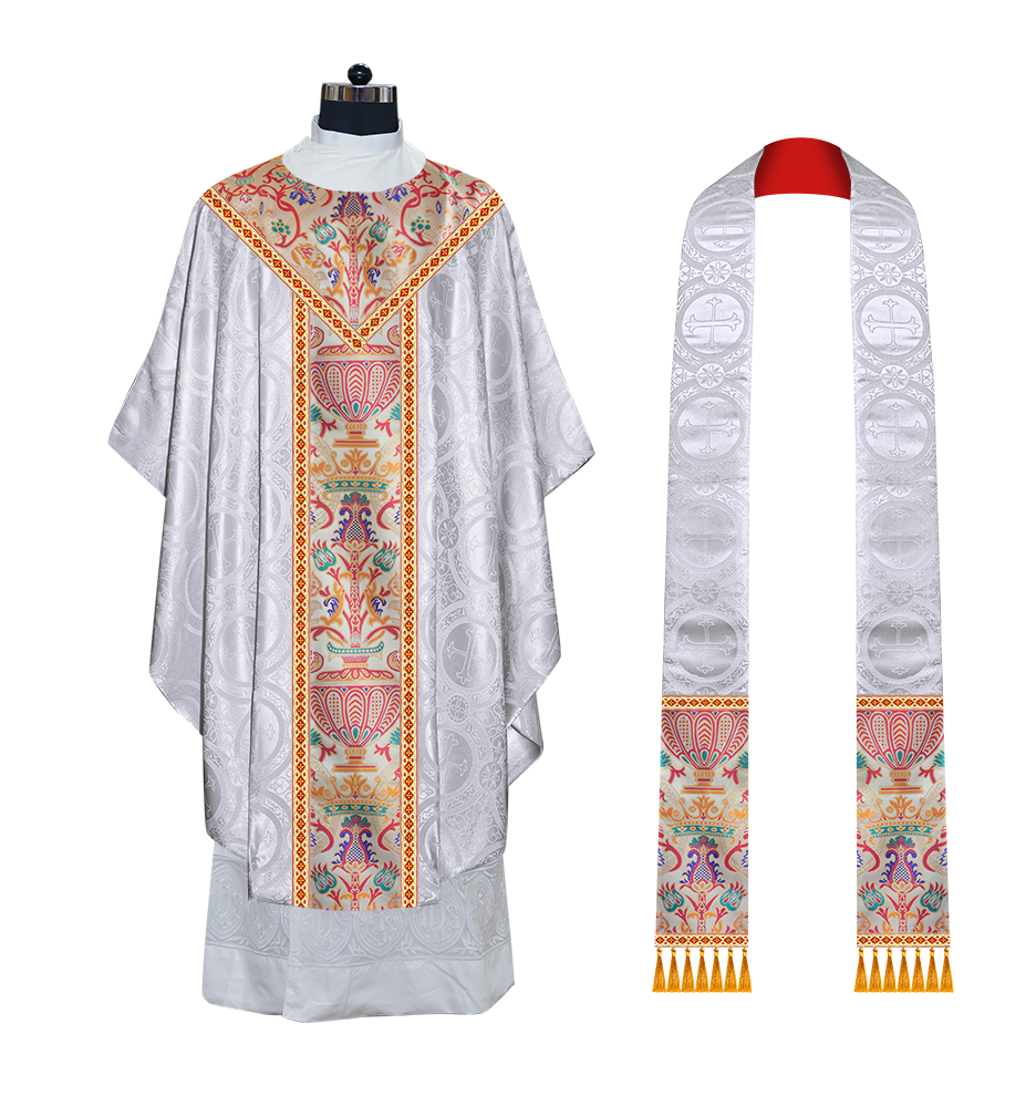 Gothic Chasuble in Coronation Tapestry Enhanced with Orphrey and Trims