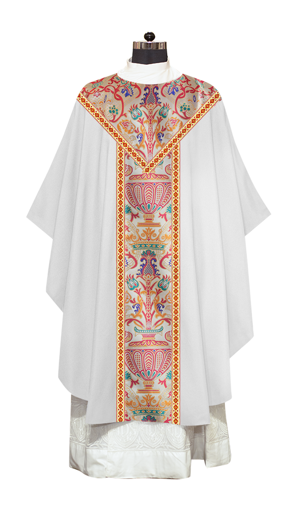 Gothic Chasuble in Coronation Tapestry Enhanced with Orphrey and Trims