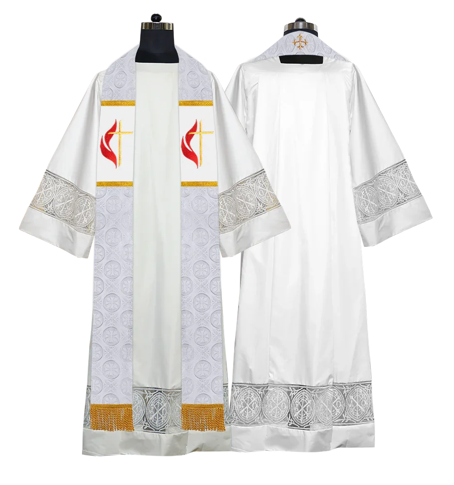 Liturgical Stole Adorned with Embroidered Cross Motif