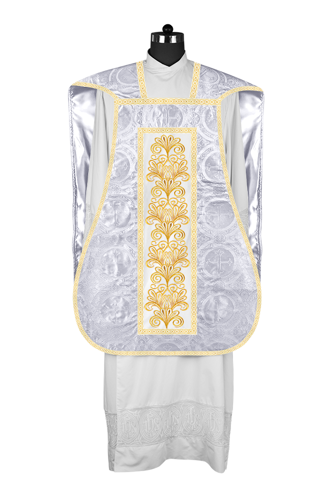 Roman Chasuble Vestment enriched With Coloured Braids and Trims