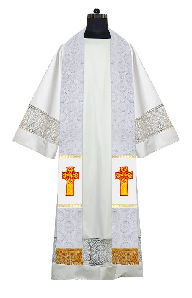 Traditional Minister Stole with Embroidered Cross Motif