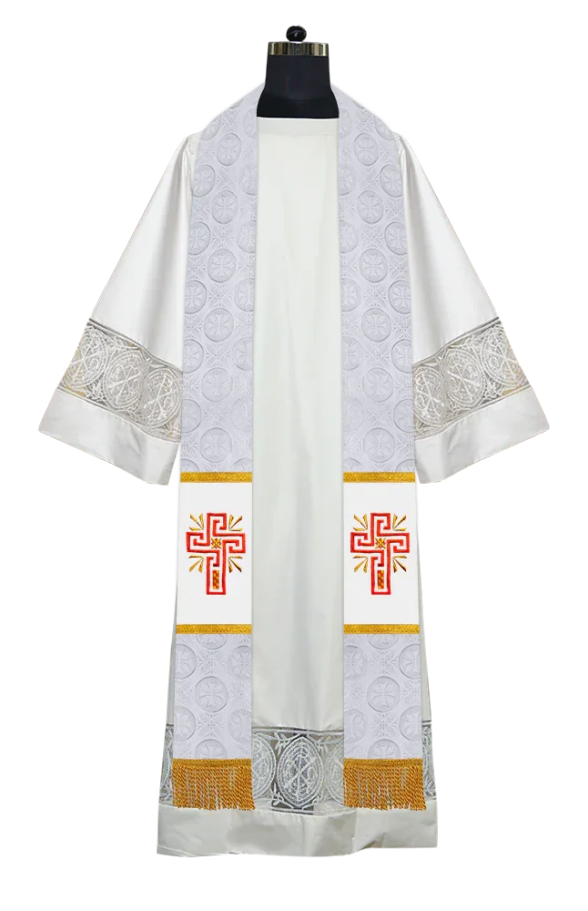 Liturgical Stole Adorned with Embroidered Cross Motif