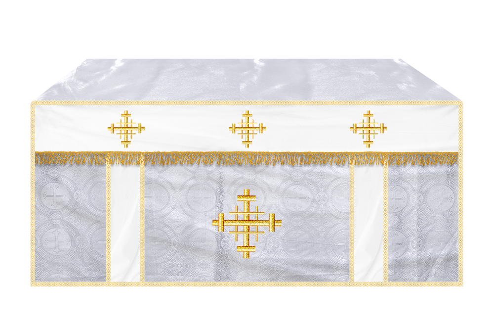 Church Altar Cloth with Braided Cross and Trims