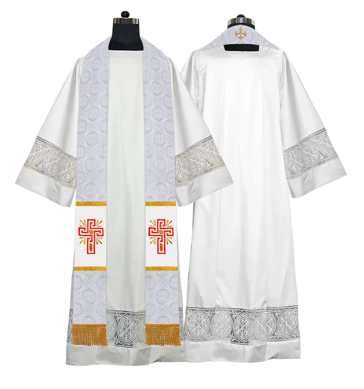 Liturgical Stole Adorned with Embroidered Cross Motif
