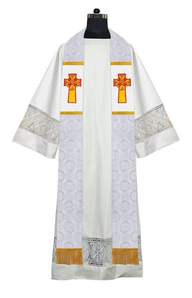 Liturgical Stole Adorned with Embroidered Cross Motif