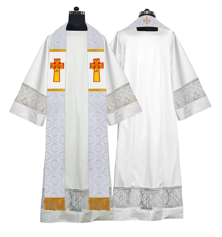 Liturgical Stole Adorned with Embroidered Cross Motif