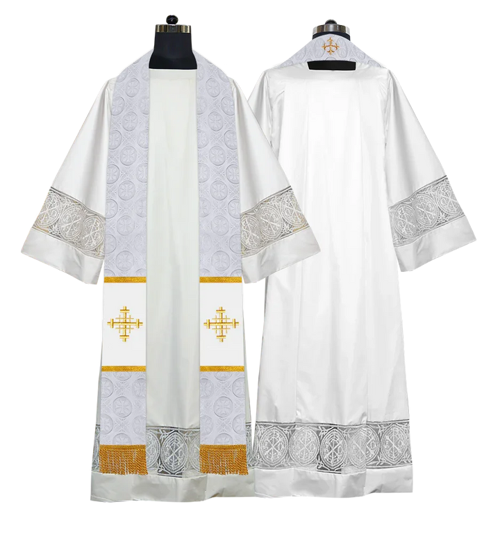 Liturgical Stole Adorned with Embroidered Cross Motif