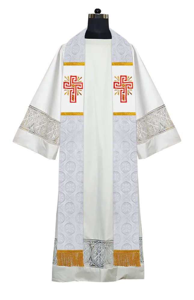 Liturgical Stole Adorned with Embroidered Cross Motif