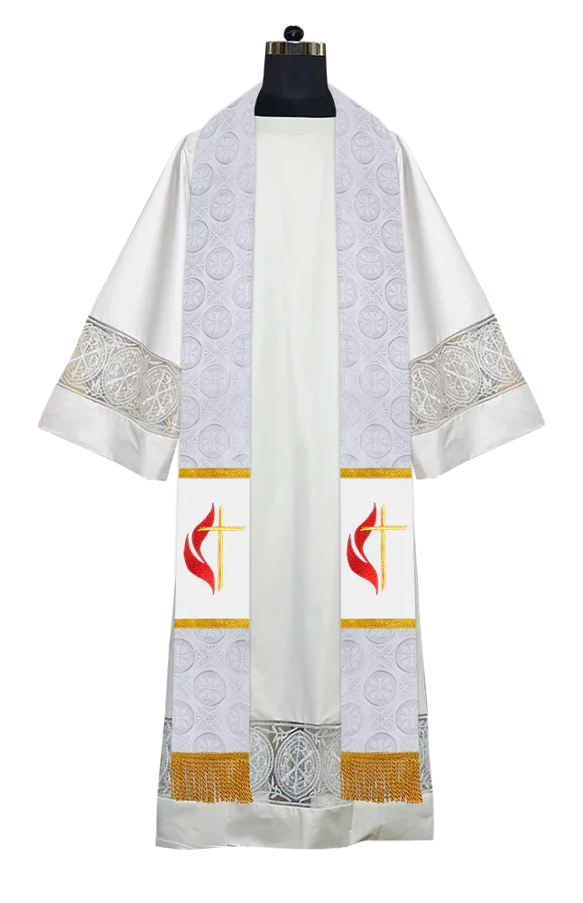 Liturgical Stole Adorned with Embroidered Cross Motif