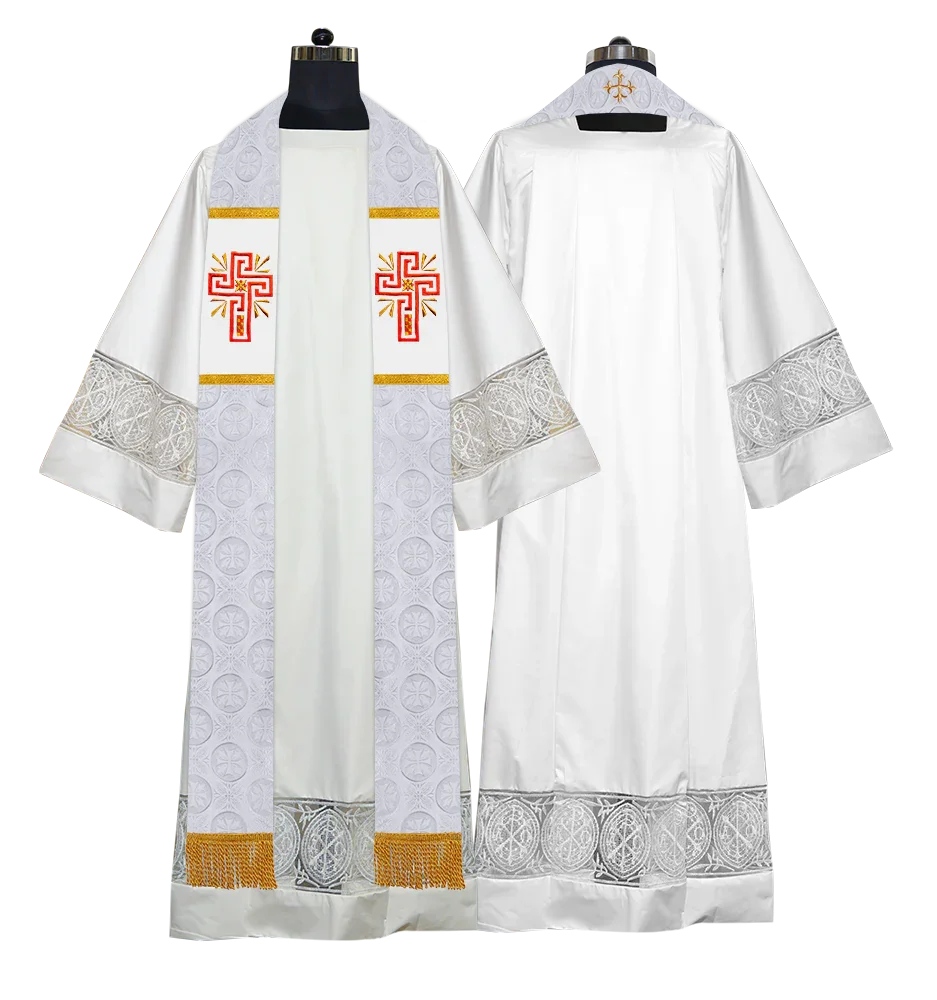 Liturgical Stole Adorned with Embroidered Cross Motif