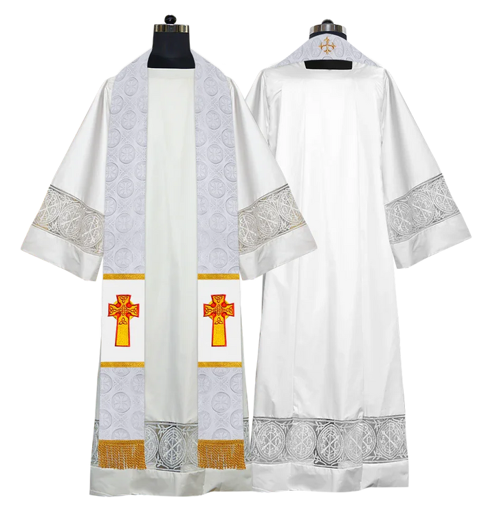 Liturgical Stole Adorned with Embroidered Cross Motif