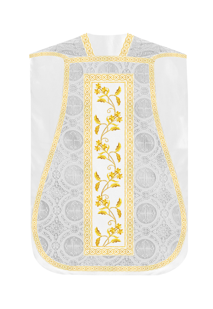 Roman Chasuble Vestment With Floral Design and Trims