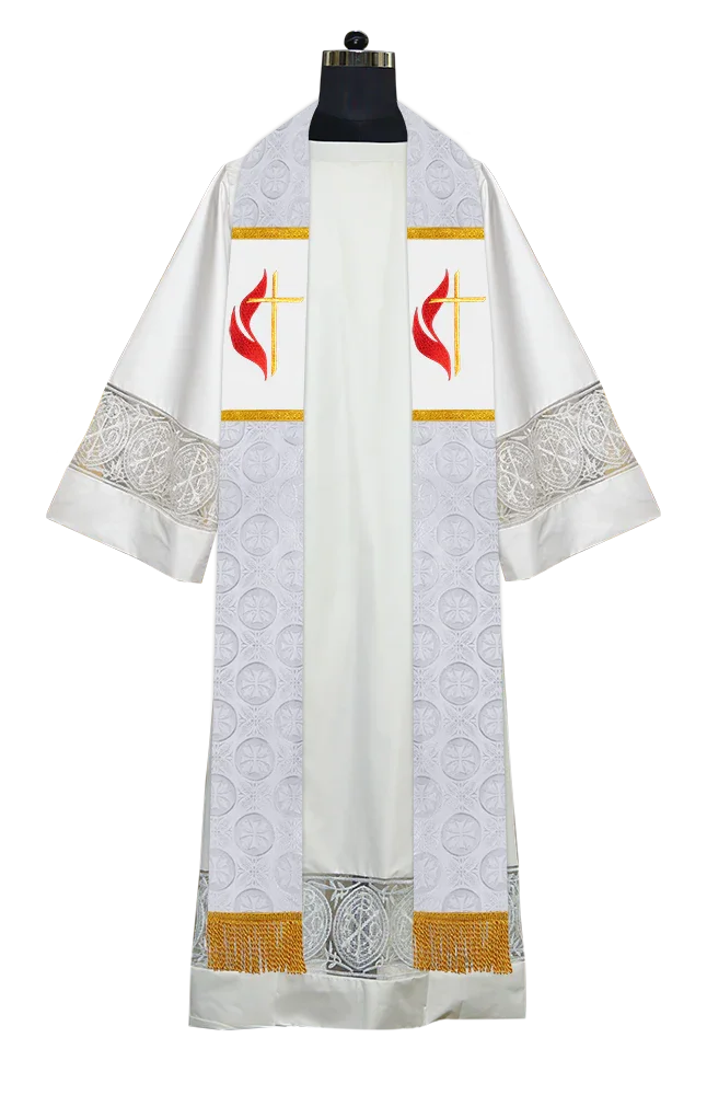 Liturgical Stole Adorned with Embroidered Cross Motif