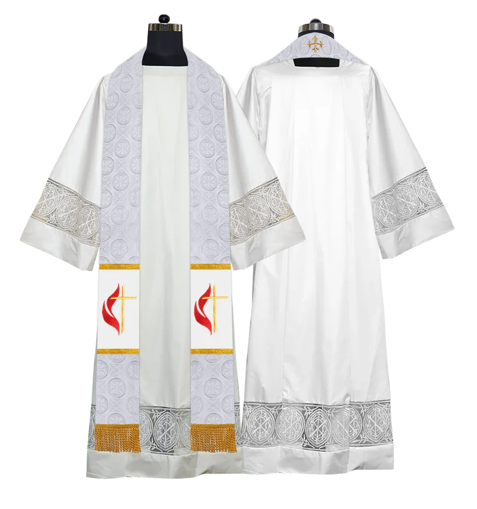Liturgical Stole Adorned with Embroidered Cross Motif