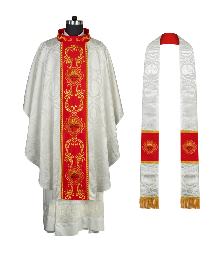 Gothic Style Chasuble with Sacred Heart Embroidered Orphrey