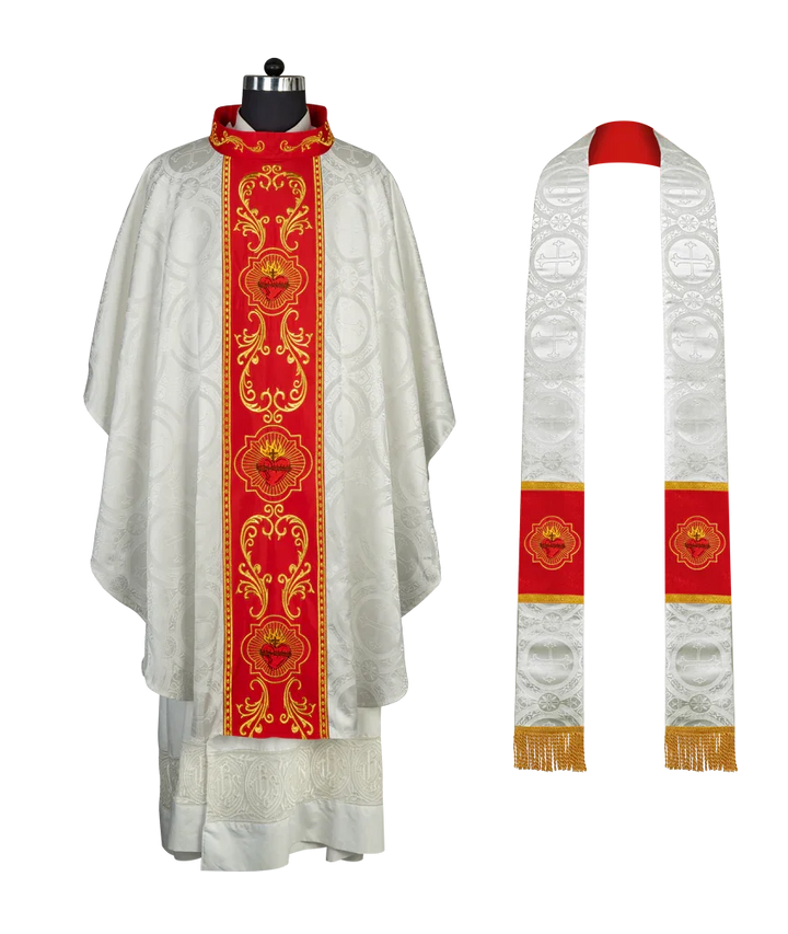 Gothic Style Chasuble with Sacred Heart Embroidered Orphrey