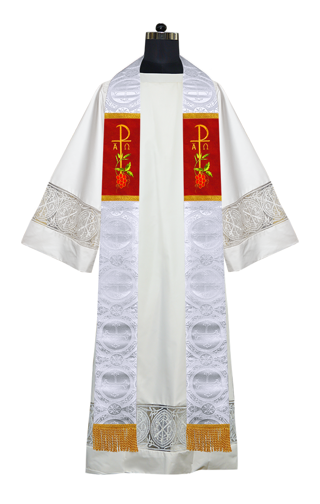 Chi Rho with Grapes Embroidered Clergy Stole