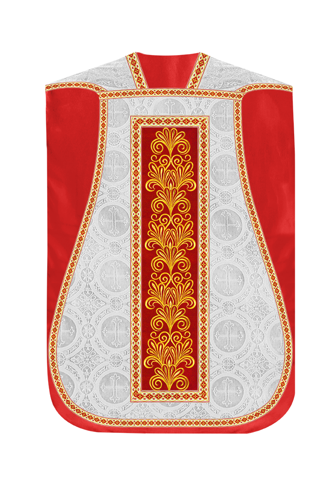 Roman Chasuble Vestment enriched With Coloured Braids and Trims