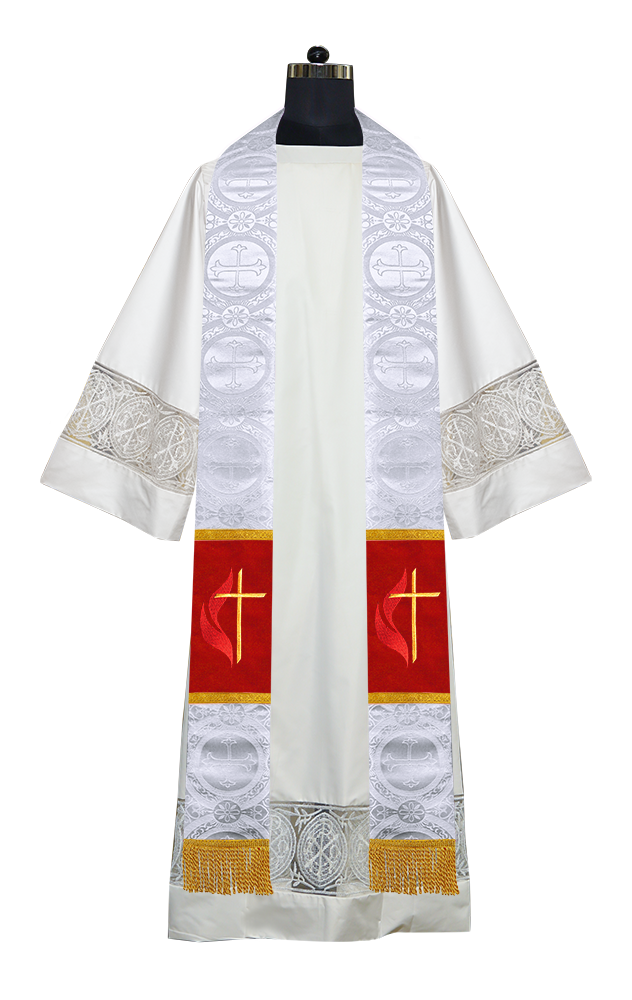 Cross and Flame Embroidered Priest Stole