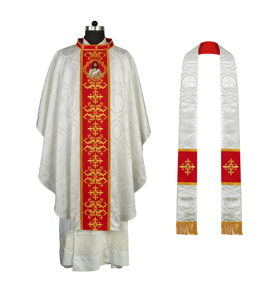Liturgical Chasuble with Intricate Embroidery of Jesus and the Lamb