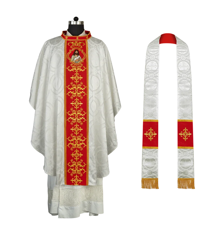 Liturgical Chasuble with Intricate Embroidery of Jesus and the Lamb
