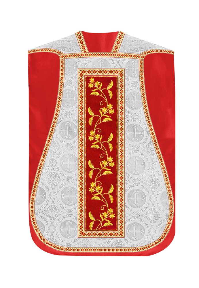 Roman Chasuble Vestment With Floral Design and Trims