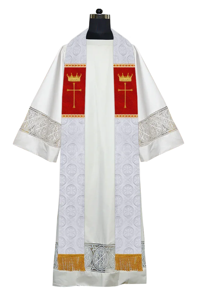 Handmade Pastor Stole with Spiritual Embroidered Motif & Trims