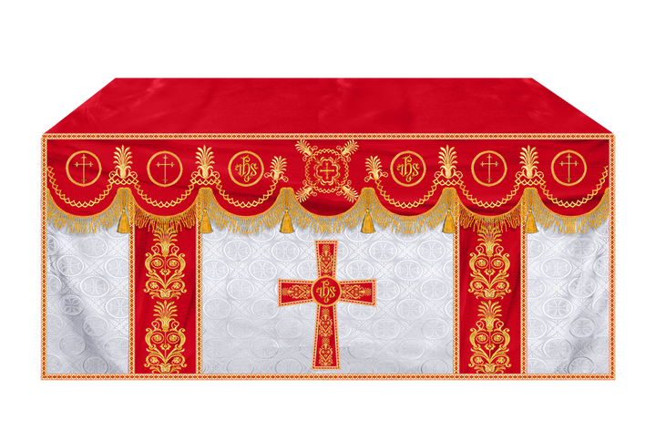 Traditional Altar Cloth with Embroidered Cross & Braided Trims