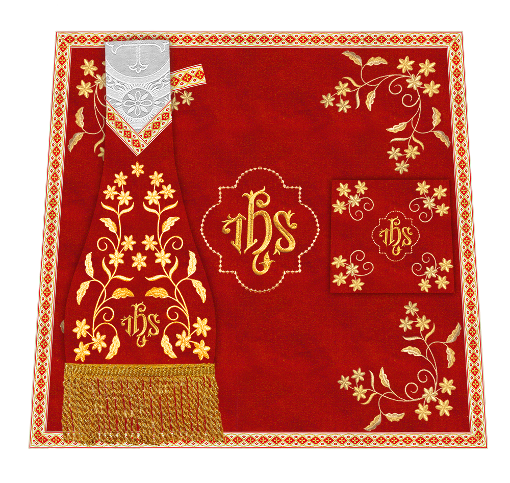 Roman Chasuble Vestment With Floral Design and Trims