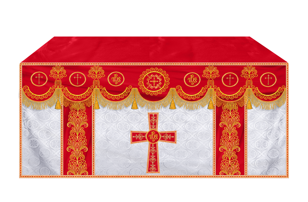 Ornate Altar Cloth with Gold Embroidery & Gothic Cross Design