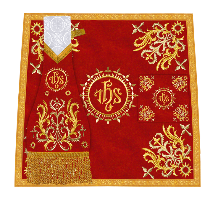 Traditional Altar Table Cloth with Ornate Motif and Embroidered Trims