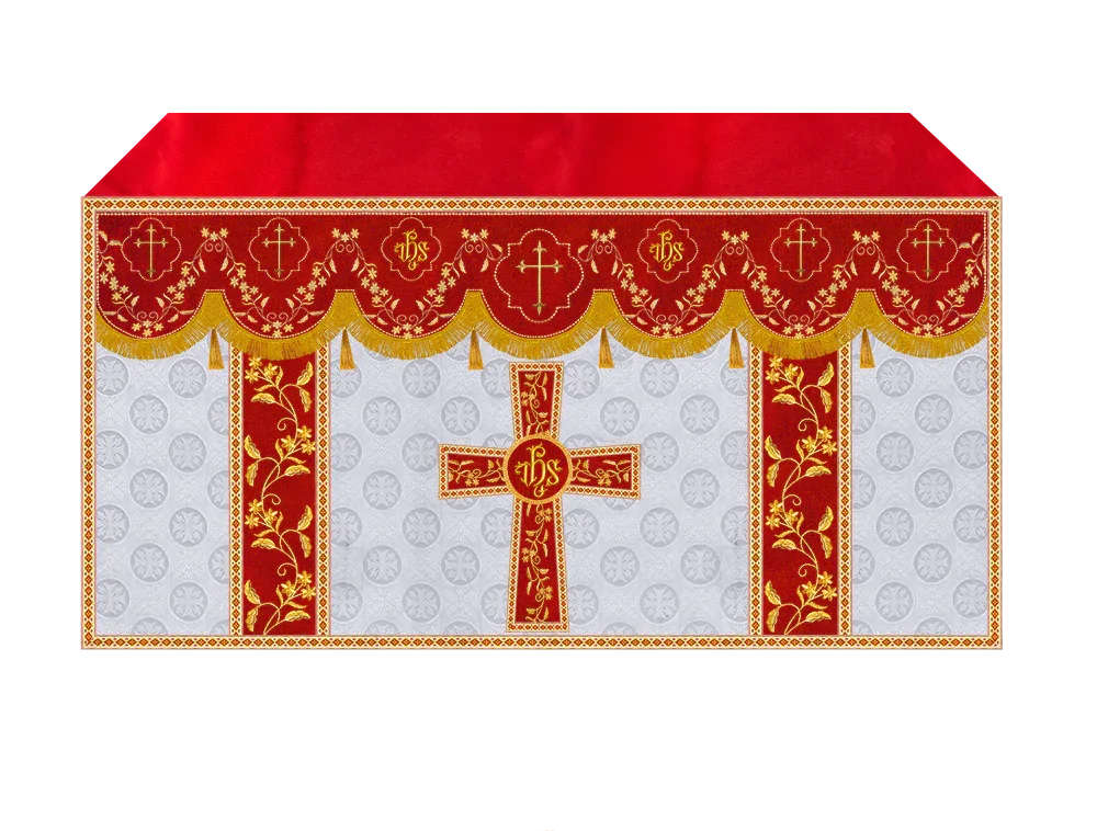 Elegant Embroidered Altar Cloth with Decorative Trim