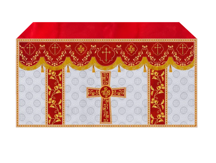 Elegant Embroidered Altar Cloth with Decorative Trim