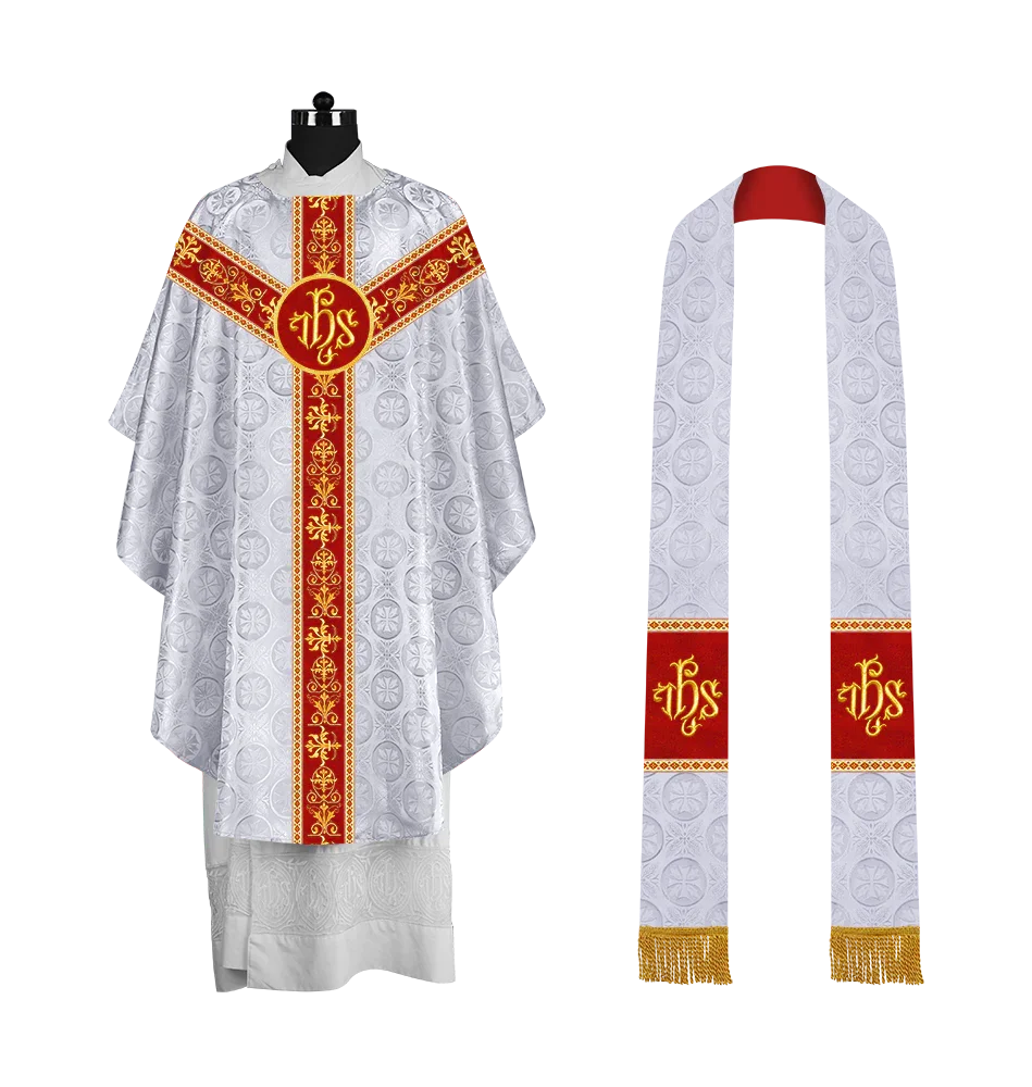 Elegant Gothic Chasuble with Embroidered Motif & Y-type Orphrey