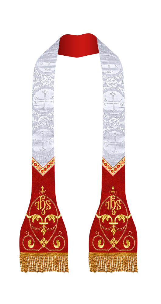 Liturgical Roman stole with Embroidered Trims