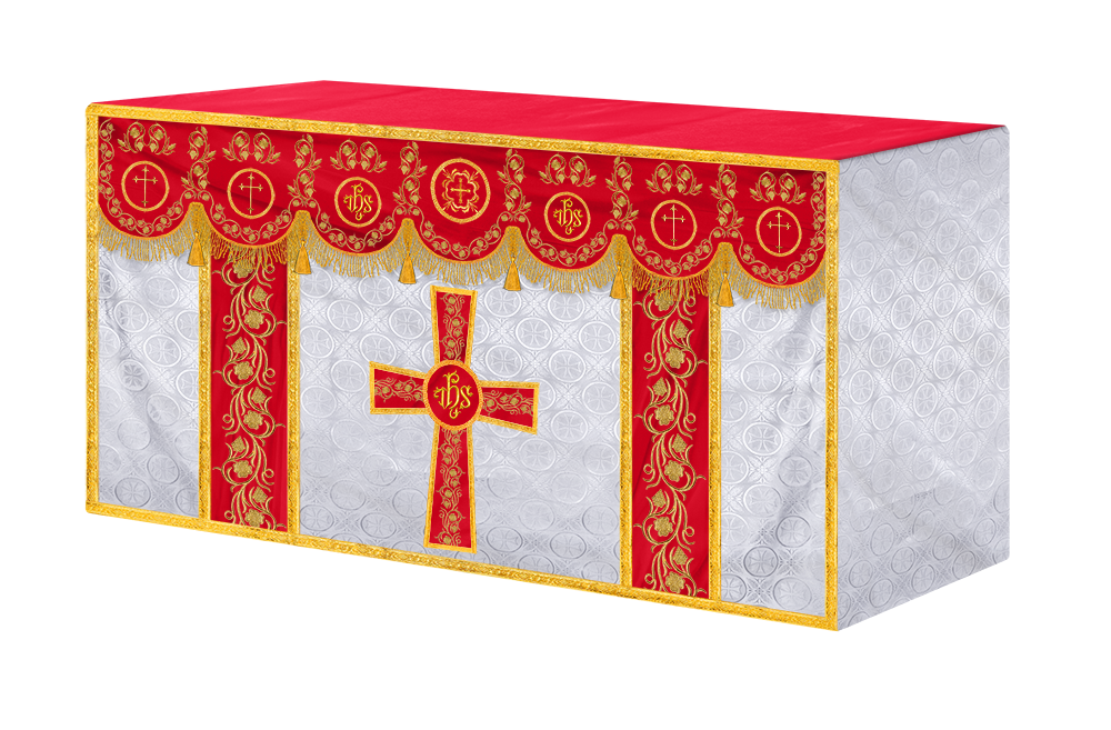 Embroidered Catholic Altar Cloth with Golden Braids