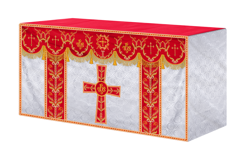 Altar Table Cloth with Fine Embroidered Trims & Spiritual Motifs
