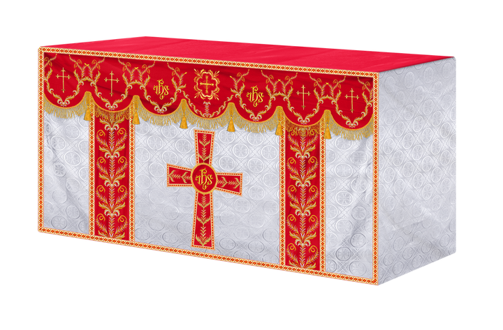 Altar Table Cloth with Fine Embroidered Trims & Spiritual Motifs