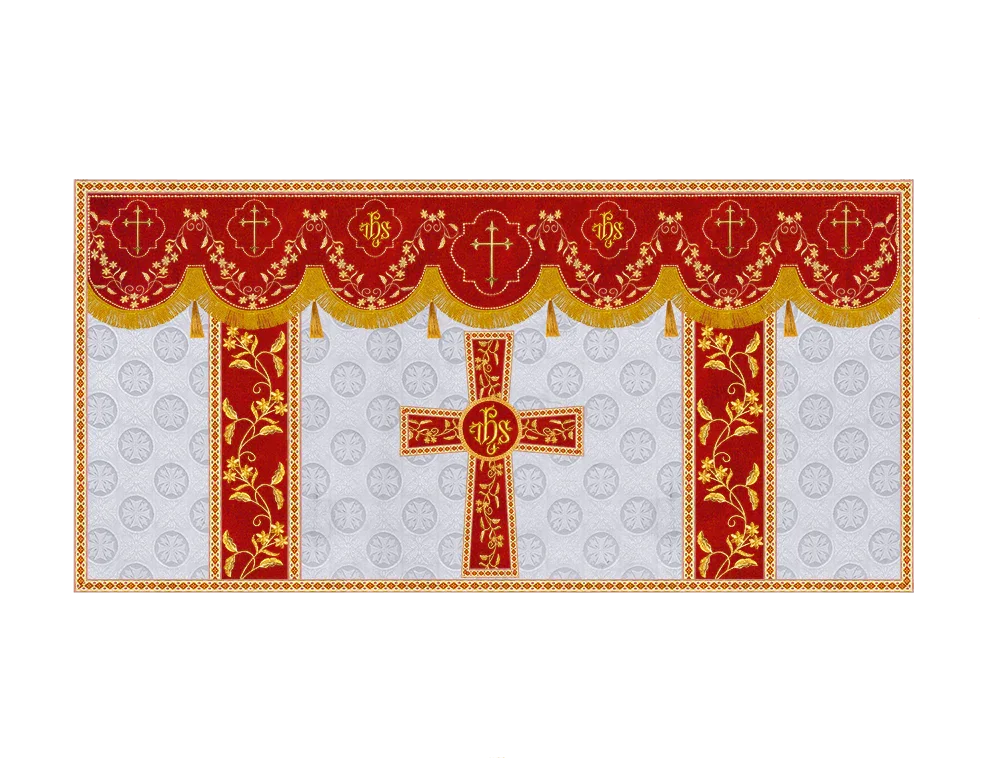 Elegant Embroidered Altar Cloth with Decorative Trim