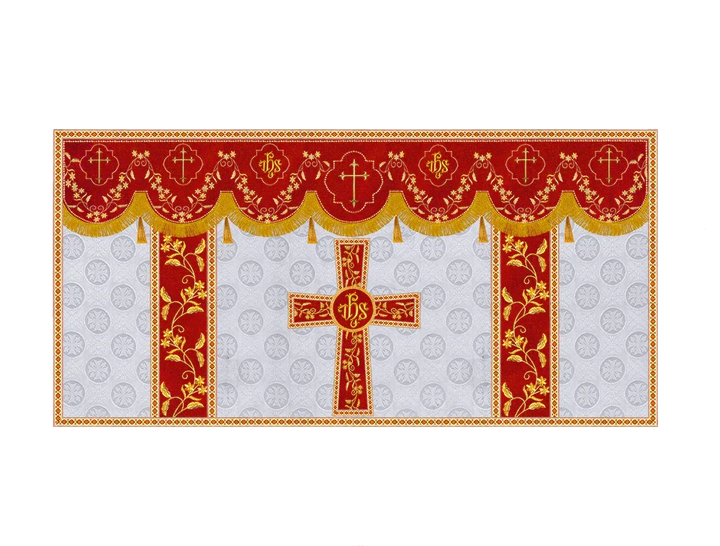 Elegant Embroidered Altar Cloth with Decorative Trim
