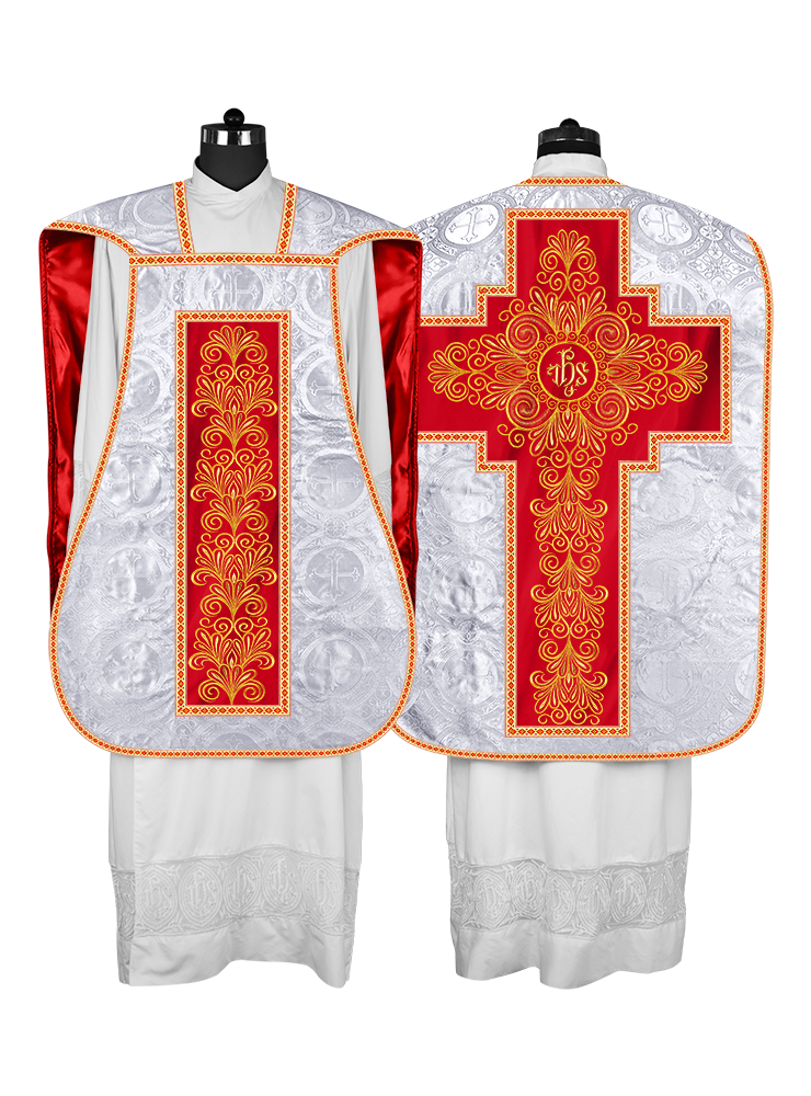 Roman Chasuble Vestment enriched With Coloured Braids and Trims