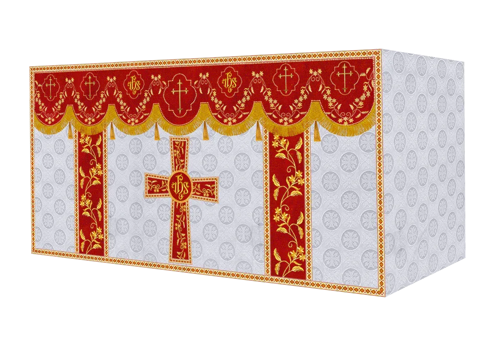 Elegant Embroidered Altar Cloth with Decorative Trim
