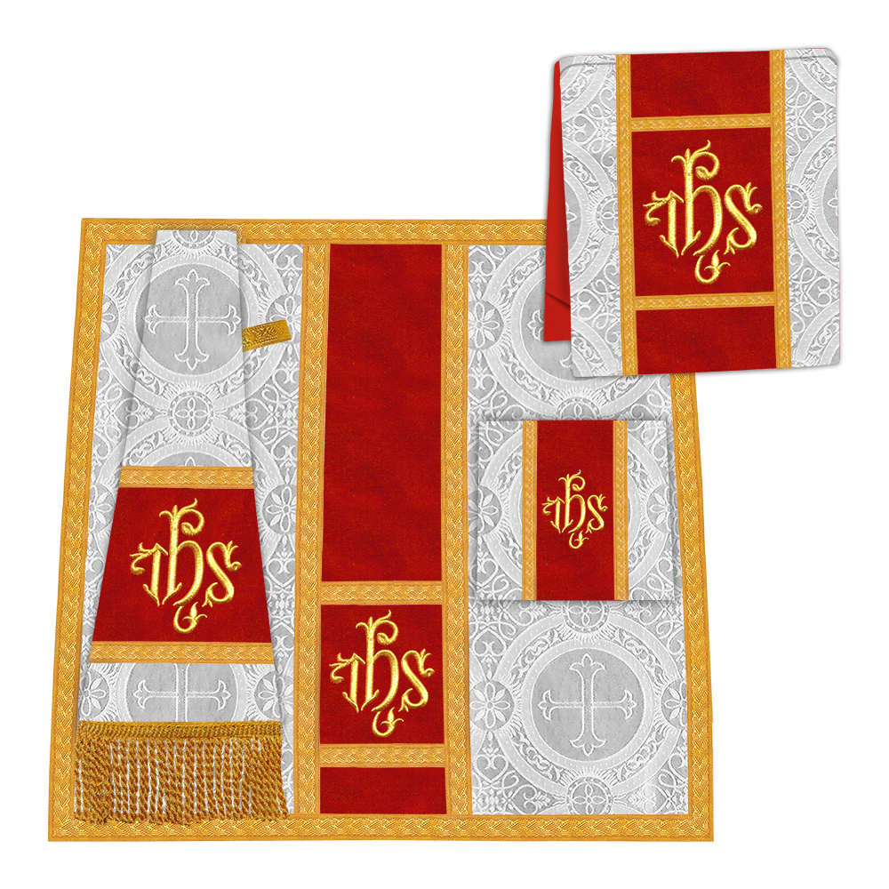 Gothic Chasuble Vestment with woven Braided Trims and Spiritual Motifs