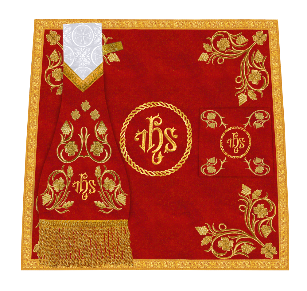 Embroidered Catholic Altar Cloth with Golden Braids